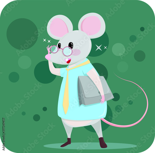 smart rat standing hold bag character design cartoon vector