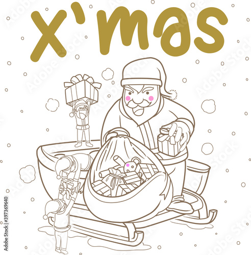 Santaclaus prepares gifts with his team to give to the children