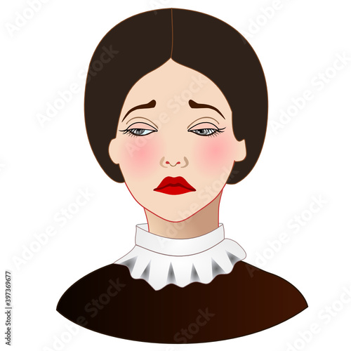 an emoticon with a cool offended women with her eyes closed, color emoji clip art on a white isolated background