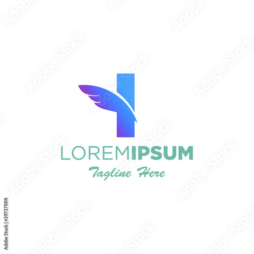 letter I with bird logo design template