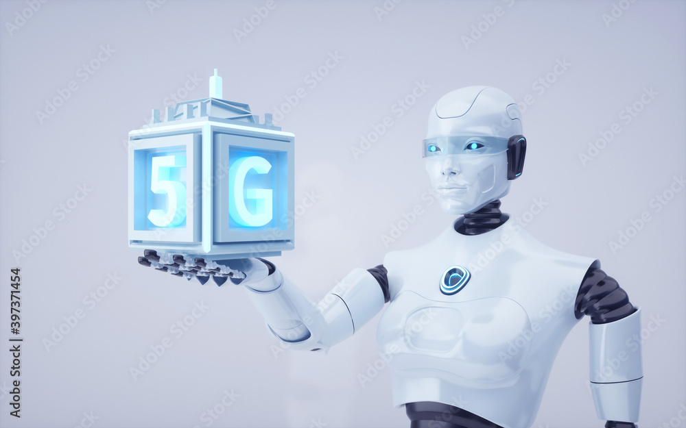 Naklejka premium 3d rendering Future artificial intelligence robot and cyborg