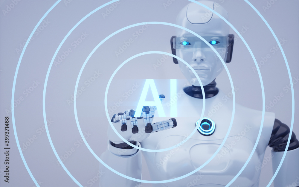 Naklejka premium 3d rendering Future artificial intelligence robot and cyborg