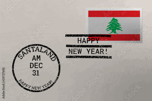Postage stamp envelope with Lebanon flag and New Year stamps, vector