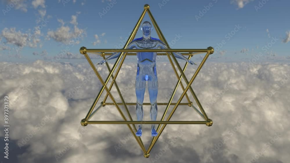 Mercaba girando en el cielo y un cuerpo humano de cristal Mercaba girando en el cielo y un cuerpo humano de cristal
