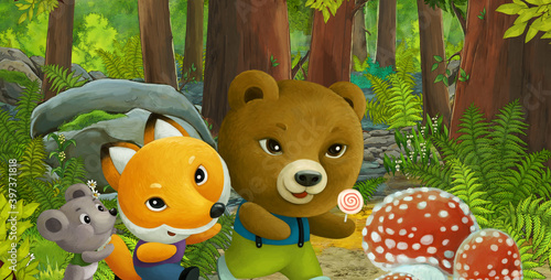 cartoon scene with friendly animal in the forest