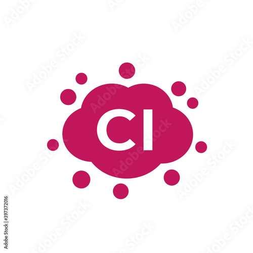 Chlorine gas icon on white