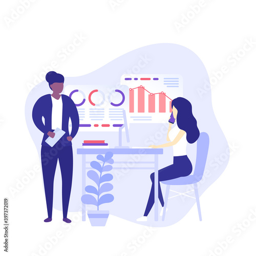 data analytics, people working in the office, vector