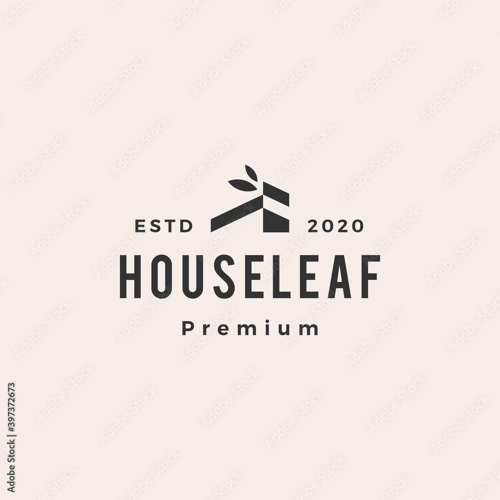 Fototapeta premium leaf house home mortgage roof architect hipster vintage logo vector icon illustration
