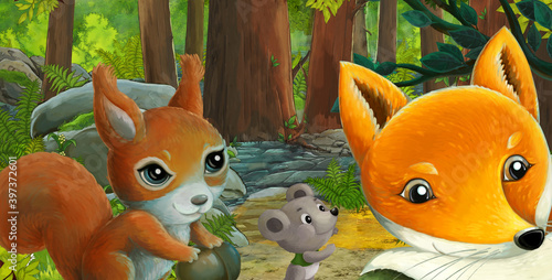 cartoon scene with friendly animal in the forest
