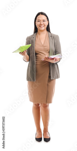 Asian female teacher on whi...