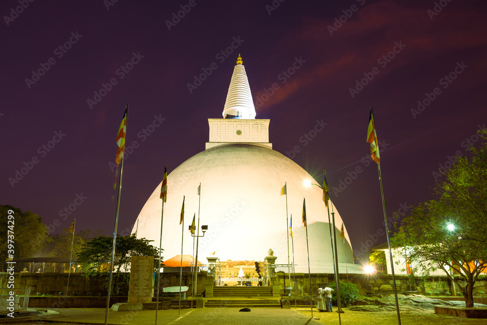 View of the ancient Mirisaveti  Dagoba in the late evening. Anuradhapura, Sri Lanka