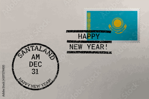 Postage stamp envelope with Kazakhstan flag and New Year stamps, vector