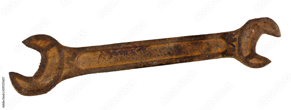 Rusty wrench isolated on white background