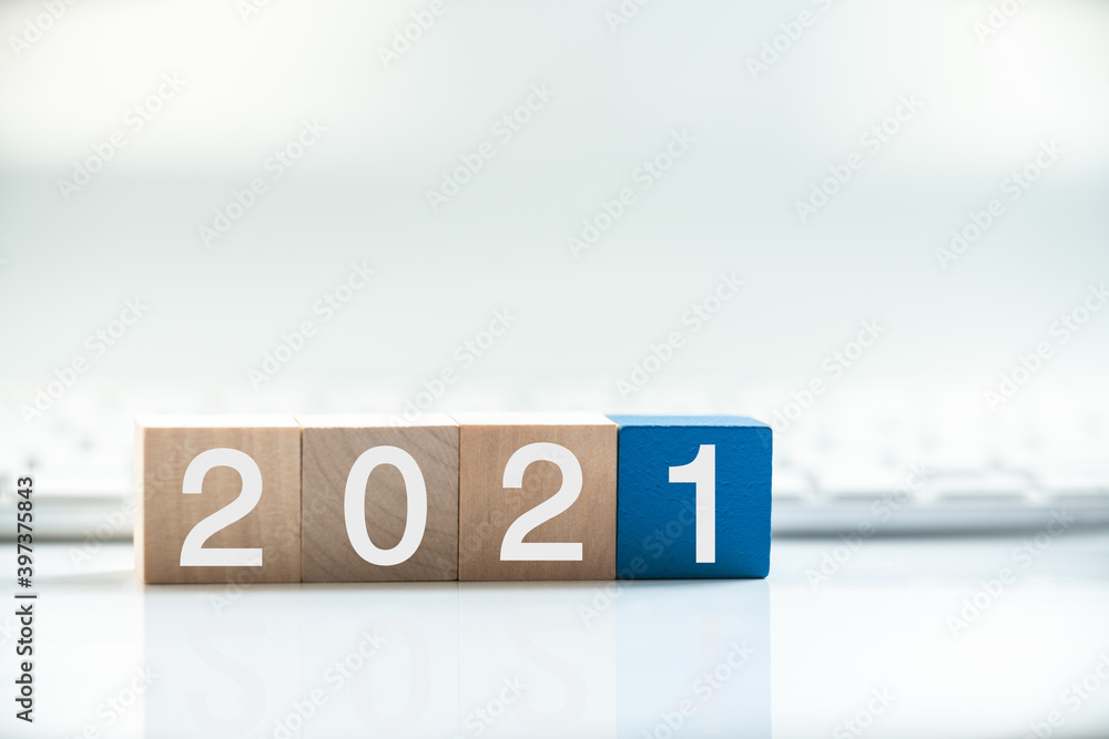 2021 Numbers on Wood Blocks New Year Concept