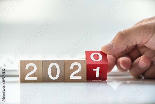 2021 Numbers on Wood Blocks New Year Concept
