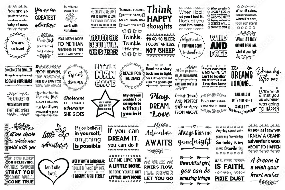 Naklejka premium Set of Calligraphy sayings for print. Vector Quotes about Baby boy, Girl, Daughter, child, kids and parents