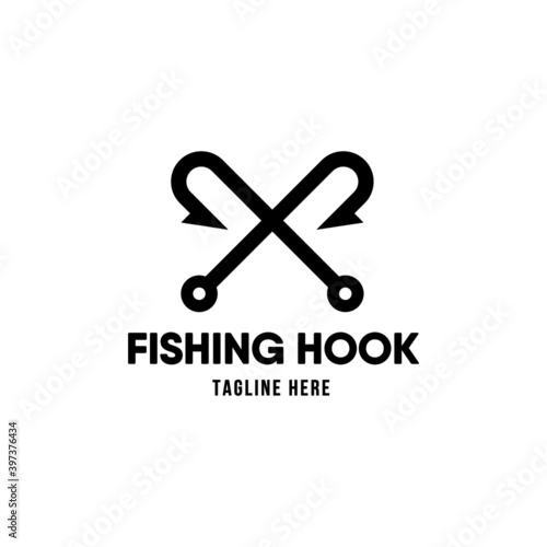 Fishing hook logo Vector sign. Fishing equipment Logo Design Template.