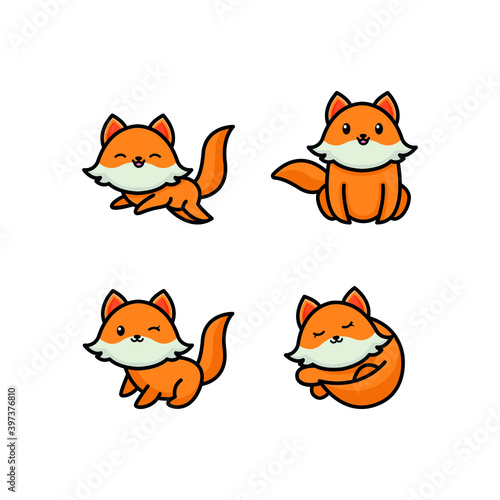 Cartoon red fox. Funny foxes with black paws  cute jumping animal. Foxy character  predator fox mascot or wildlife forest animal mammal. Isolated vector illustration icons set