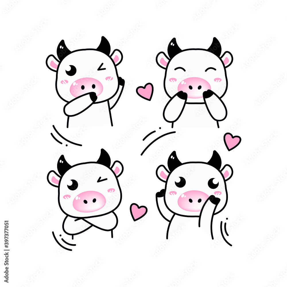 Set of Vector Cartoon Illustration. A Cute Cow for you Design