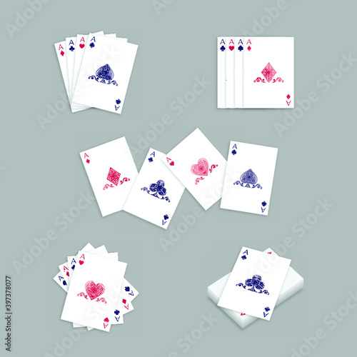 Vector set of different playing cards combination four aces