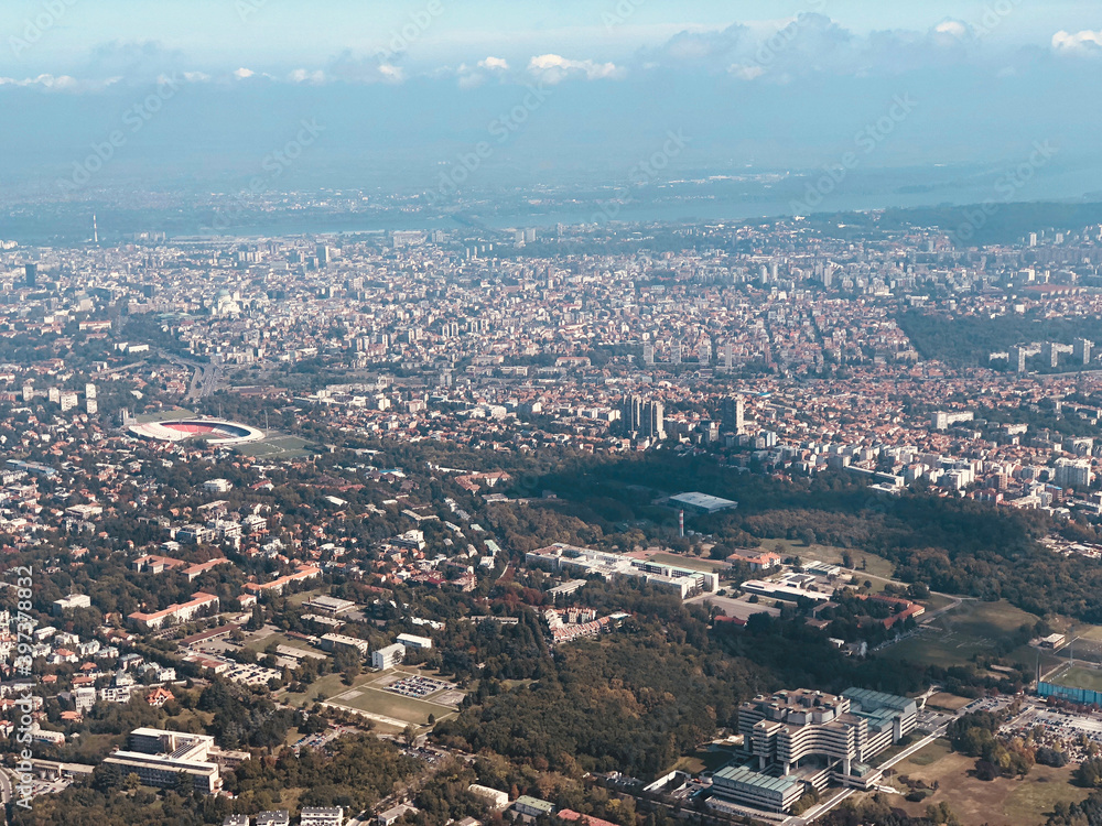Belgrade, capital of Serbia, aerial panoramic view.