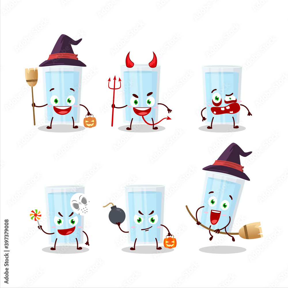 Halloween expression emoticons with cartoon character of glass of water