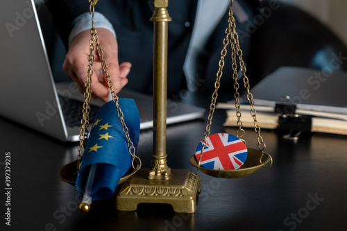 Brexit European Union Flag Great Britain Icon Pin Scales workplace lawyer © NataliAlba
