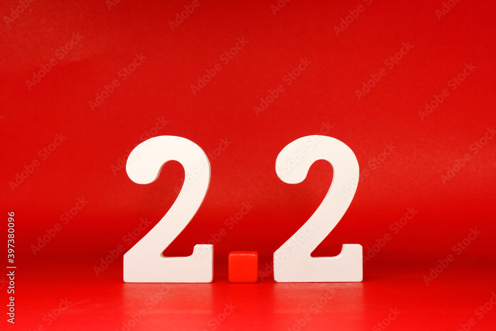 2 2 Two and Two - Date Month February Promotion Concept on red background - Birthday sale and Shopping Day sale 2 2 Two and Two - Date Month February Promotion Concept on red background - Birthday sale and Shopping Day sale
