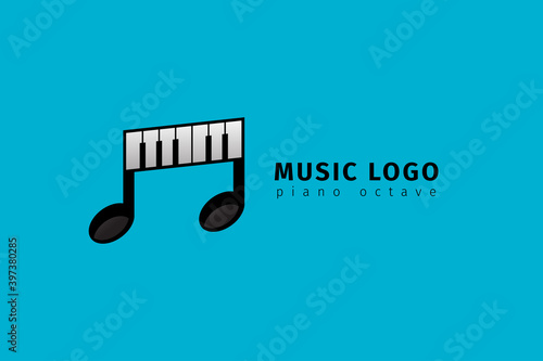 simple and modern notes and single octave piano logo for music course or app, home recording, producer, publisher