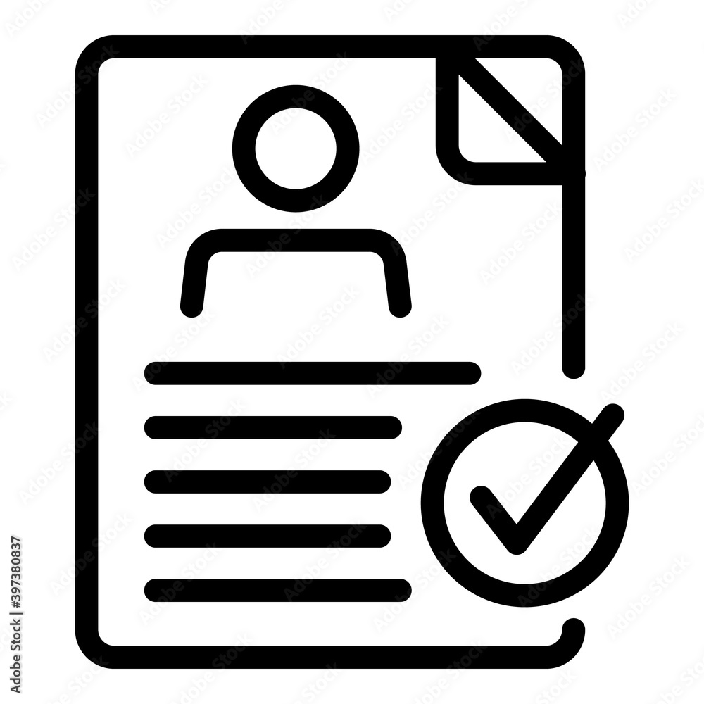 Approved resume icon. Outline approved resume vector icon for web design isolated on white background Approved resume icon. Outline approved resume vector icon for web design isolated on white background
