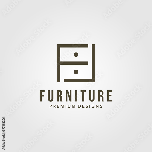 minimalist drawer furniture interior logo with letter f symbol vector illustration design