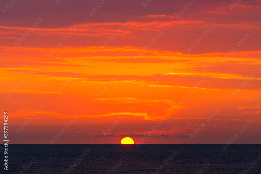 Beautiful red sunset on the sea landscape