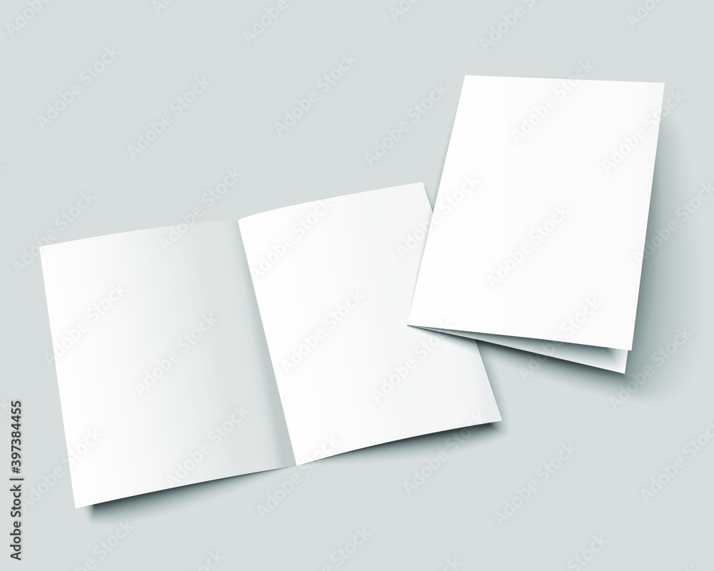 A4 brouchure mock up. A3 half-fold blank template design. Flyer with copy space. Realistic 3d vector illustration. A4 brouchure mock up. A3 half-fold blank template design. Flyer with copy space. Realistic 3d vector illustration.