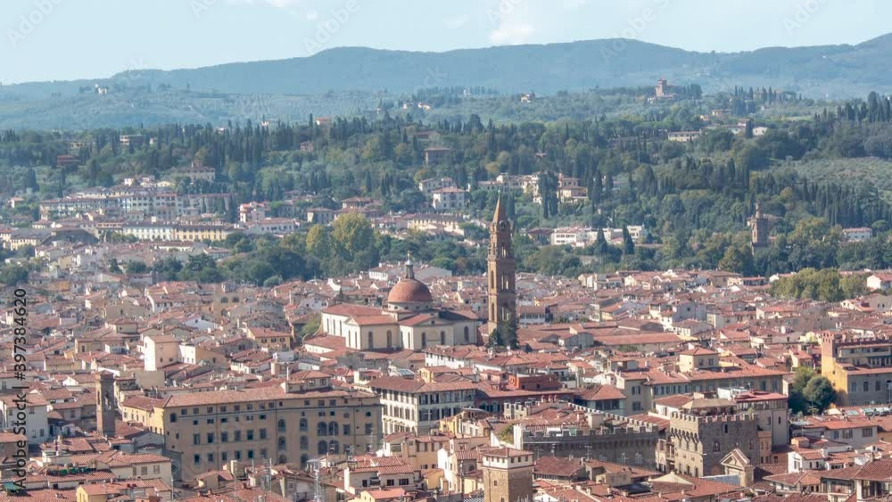 Time lapse of Signoria palace or palazzo vecchio from aereal view during a sunny cloudy day. It is a medieval stone bricks build with a white clock Time lapse of Signoria palace or palazzo vecchio from aereal view during a sunny cloudy day. It is a medieval stone bricks build with a white clock