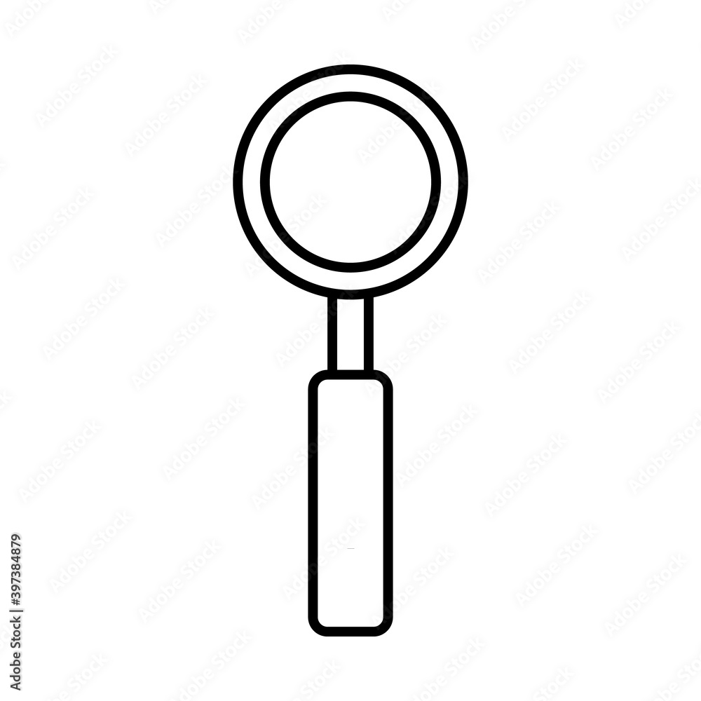 Large optical magnifier with a handle for approaching and searching, a simple black and white icon on a white background. illustration Large optical magnifier with a handle for approaching and searching, a simple black and white icon on a white background. illustration