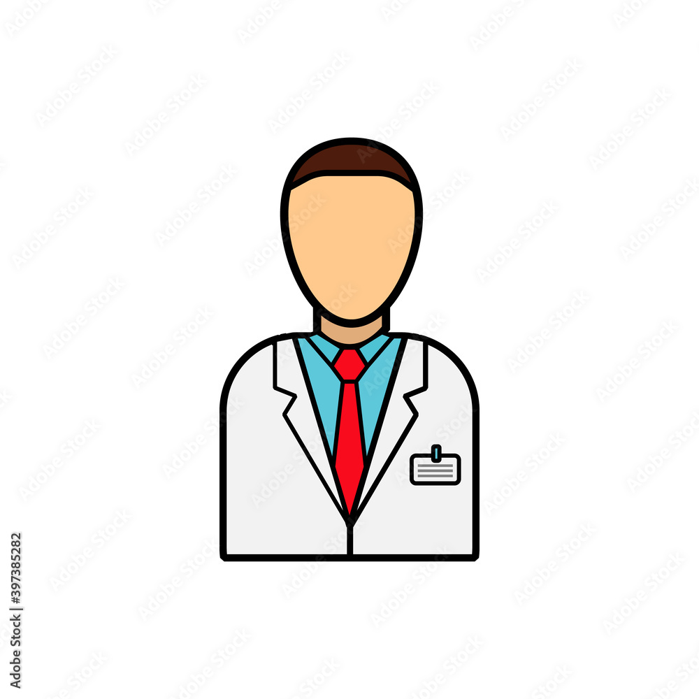 Male doctor of medicine in a white coat with a badge, health worker for the treatment of diseases of patients, a simple icon on a white background. illustration Male doctor of medicine in a white coat with a badge, health worker for the treatment of diseases of patients, a simple icon on a white background. illustration