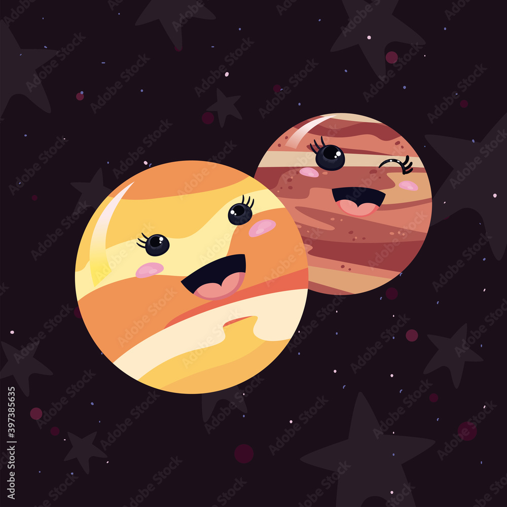 orange and brown kawaii planets vector design orange and brown kawaii planets vector design