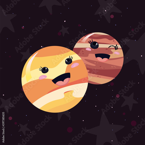orange and brown kawaii planets vector design