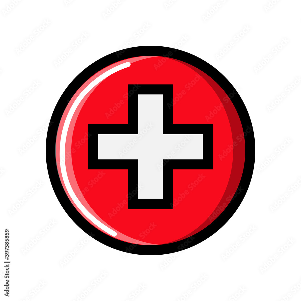 Round red medical cross logo symbol of help on white background. abstract simple illustration icon Round red medical cross logo symbol of help on white background. abstract simple illustration icon