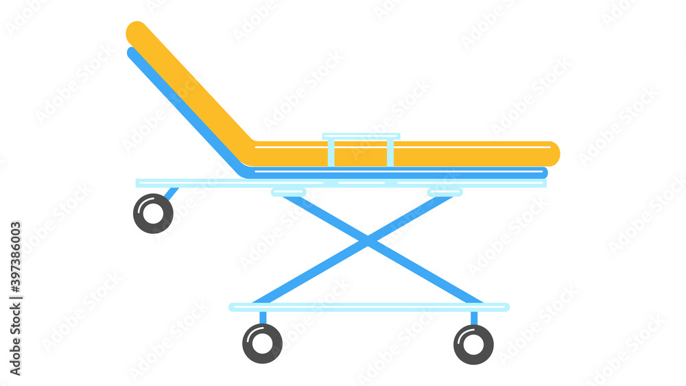 Beautiful medical cart on wheels bed in the ambulance to transport the patient on a white background. illustration Beautiful medical cart on wheels bed in the ambulance to transport the patient on a white background. illustration