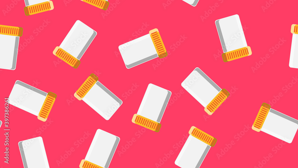 Seamless pattern endless texture of white medical jars for storing urine or sperm stool samples on a pink background. illustration