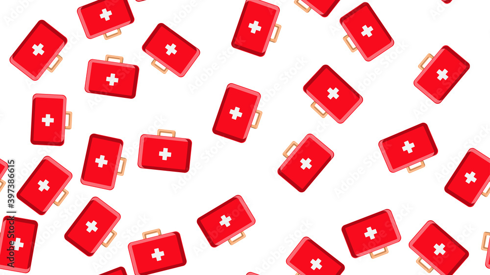 Seamless pattern texture of red medical pharmaceptic first aid kits with medicine, drugs on white background. illustration Seamless pattern texture of red medical pharmaceptic first aid kits with medicine, drugs on white background. illustration