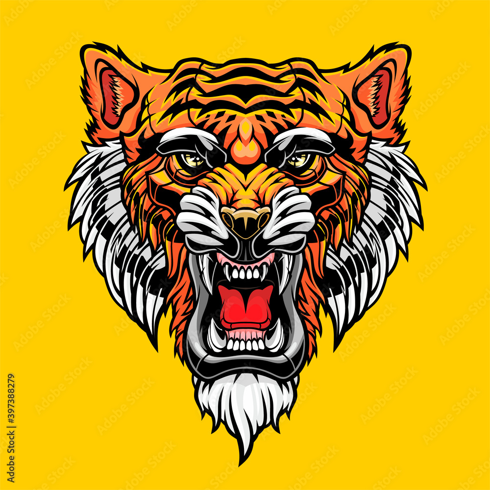 Angry tiger head.	