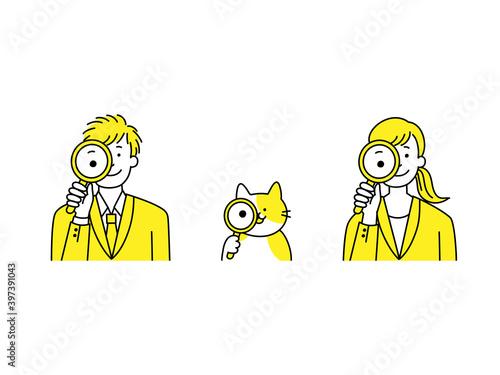 リサーチする男女と猫