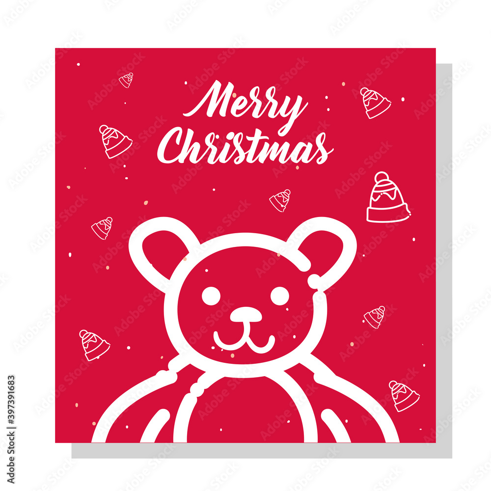 merry christmas teddy bear with hats line style icon vector design