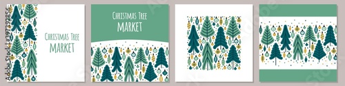 Cute set of Scandinavian Christmas Tree Market backgrounds