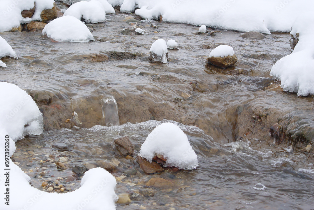 river after snowfall and freezing river after snowfall and freezing