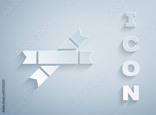 Paper cut Sugar stick packets icon isolated on grey background. Blank individual package for bulk food products as coffee, salt, spices. Paper art style. Vector Illustration.