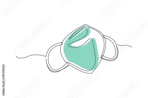 Continuous line drawing of surgical mask to protect disease, flu, air pollution, pandemic, virus. Vector illustration