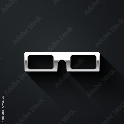Silver cinema glasses icon isolated on black background. Long shadow style. Vector Illustration.